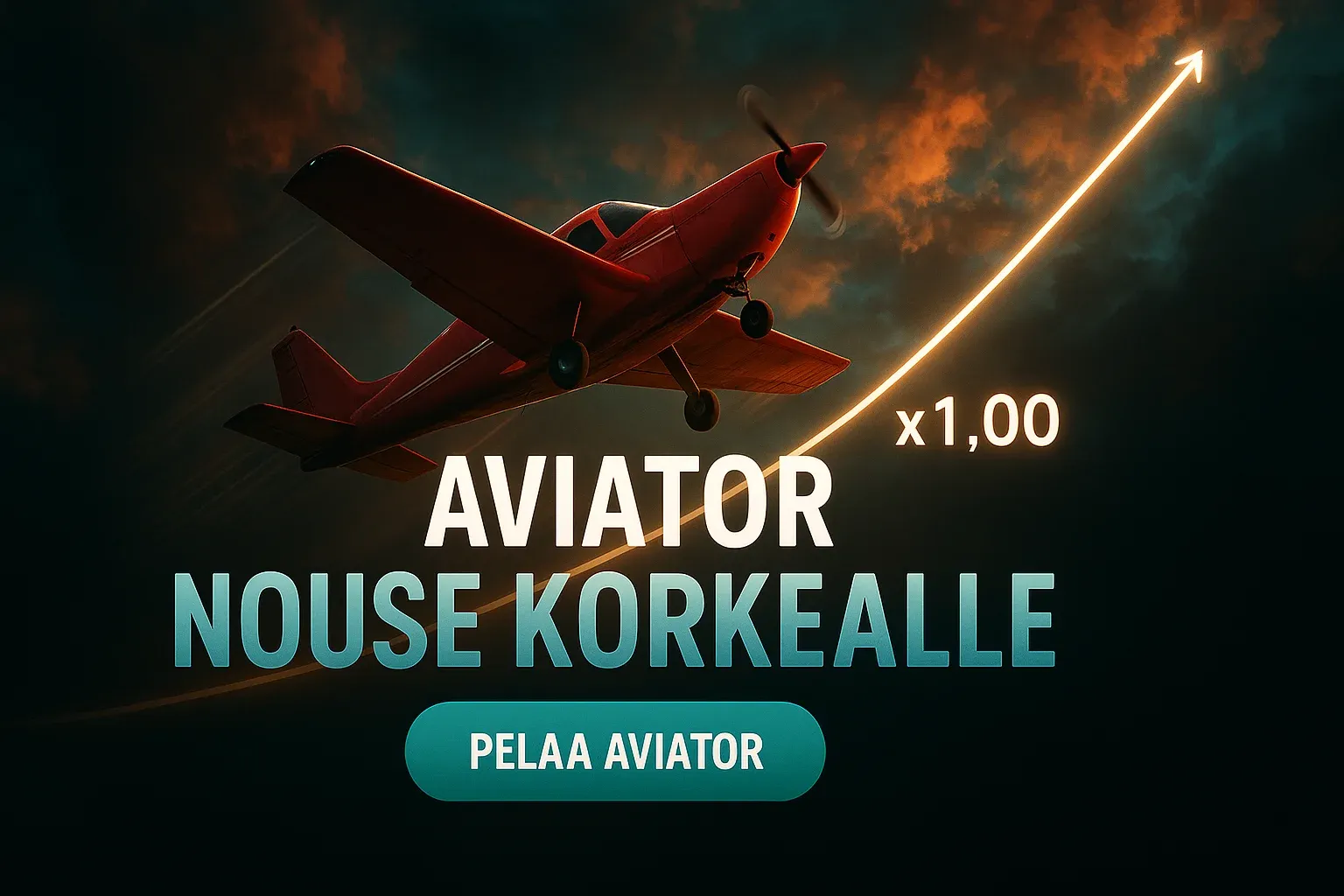 Fotorealistinen Aviator crash -pelibanneri, punainen potkurikone ja nouseva kerroin